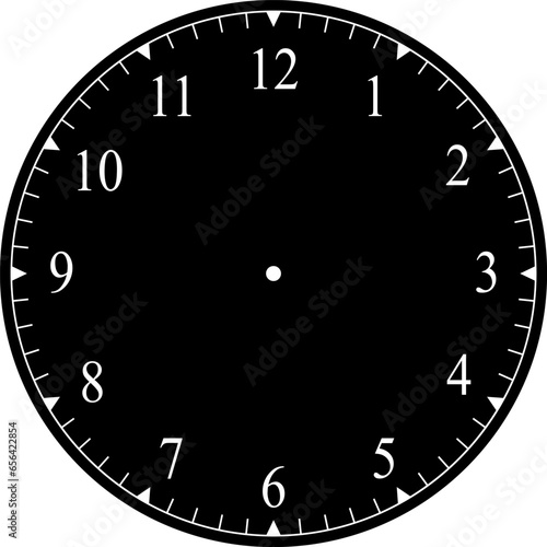 Mechanical clock faces with arabic numerals, bezel. Blank measuring circle scale. Timer or stopwatch. Vector illustration.