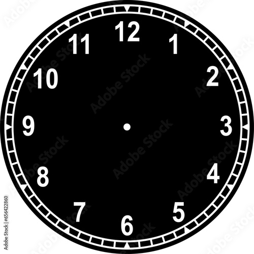 Mechanical clock faces with arabic numerals, bezel. Blank measuring circle scale. Timer or stopwatch. Vector illustration.