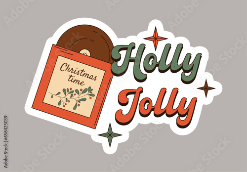 Christmas music playlist cover art. Vinyl disc cover. Realistic vector illustration. Christmas song. Cool sticker