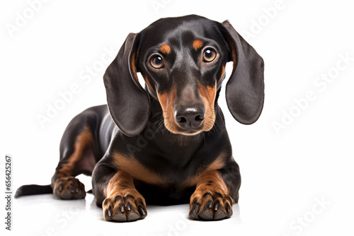 Black tan Dachshund dog on white background