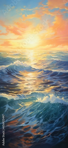 Beaming Sunlight Reflecting On Tranquil Ocean Waves. Phone Wallpaper