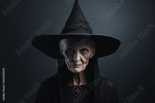 Eerie Portrait Of An Old Witch With Towering Hat