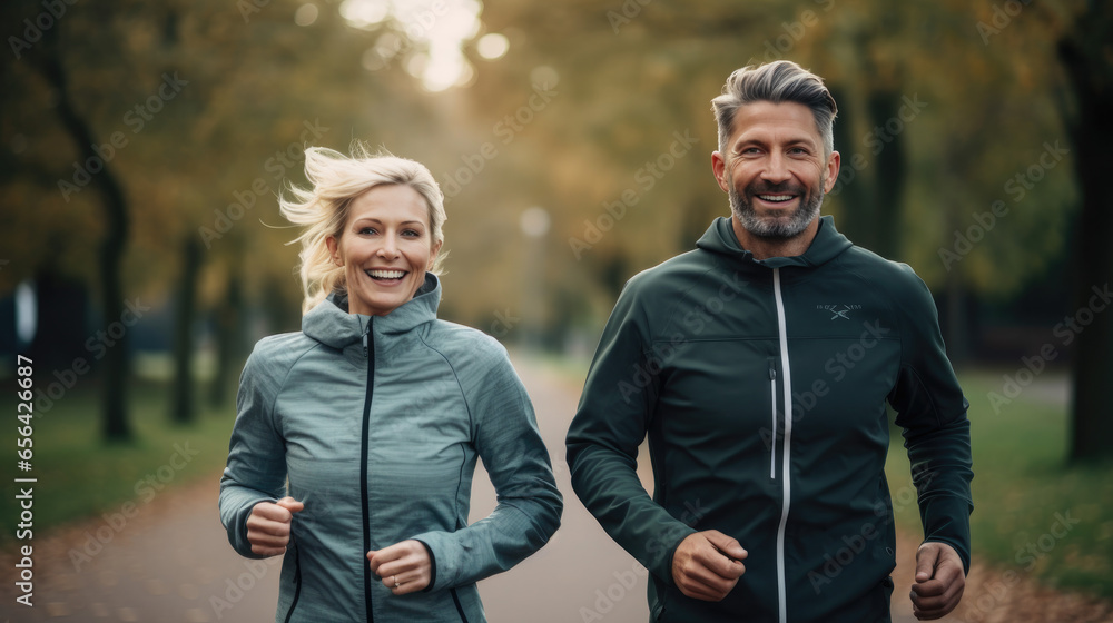 Mann und Frau beim Joggen, Man and woman jogging Mann und Frau beim Joggen, Man and woman jogging