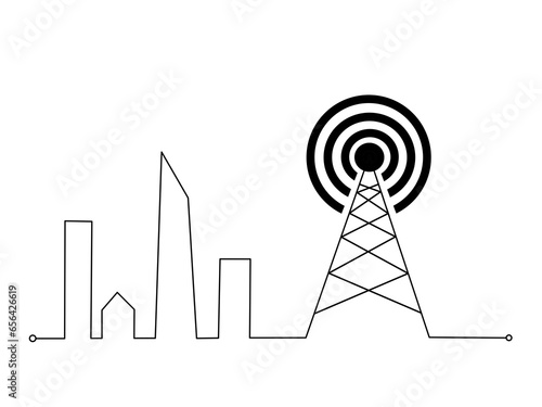5th Generation Network Coverage Area Concept, Steel Broadcasting Transmission Tower Vector Icon design