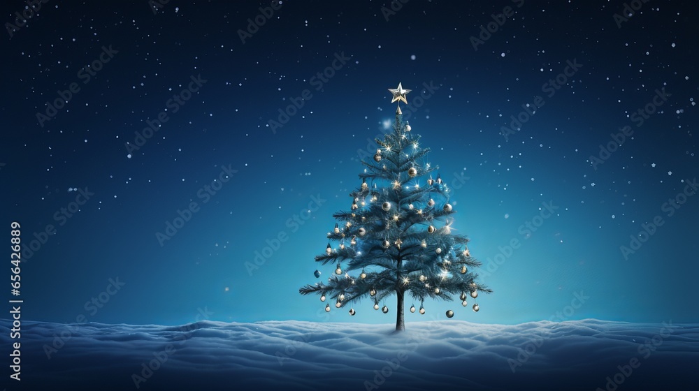 Immerse in a Snowy Christmas Night with a Magical Pine Tree, Perfect for Celebrating the Winter Season Celebrations