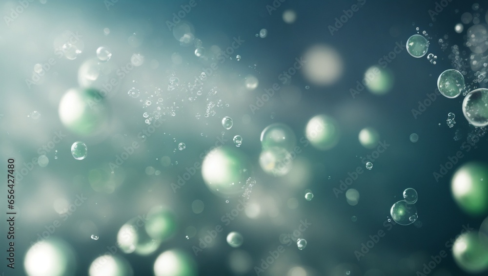 Bubbles underwater bokeh  in clear green ocean