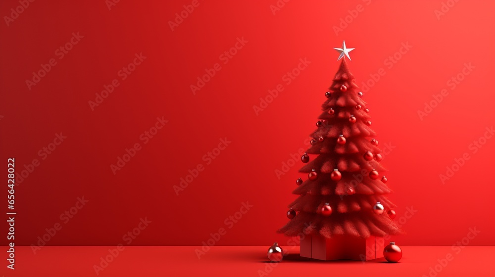 Celebrate the Holidays with a Radiant Christmas Pine Tree, Greeting Cards, and Festive Decorations in Red and Gold Xmas