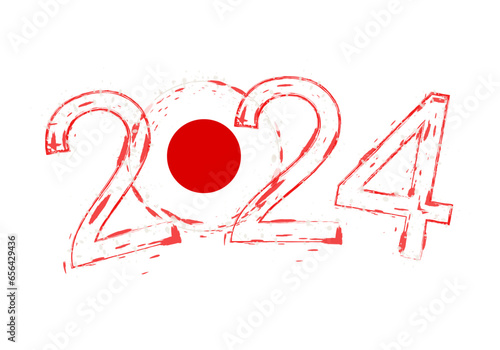 2024 Year in grunge style with flag of Japan.