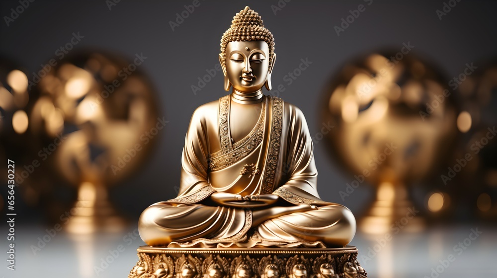 buddha golden statue minimalist background - obrazy, fototapety, plakaty 