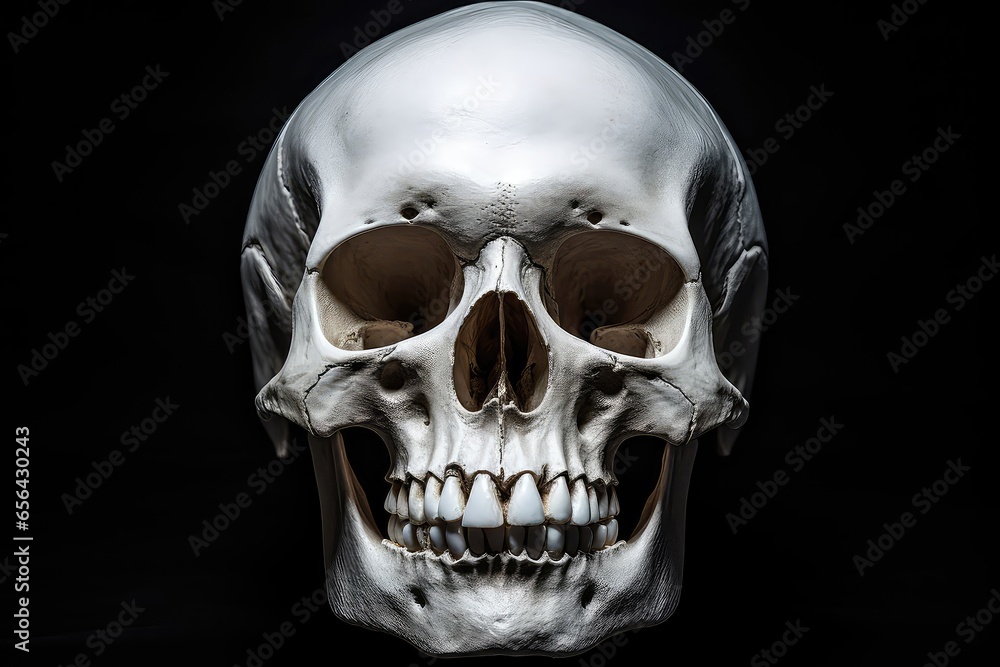 Obraz premium Human Skull Against Dark Background, Creating Striking Visual
