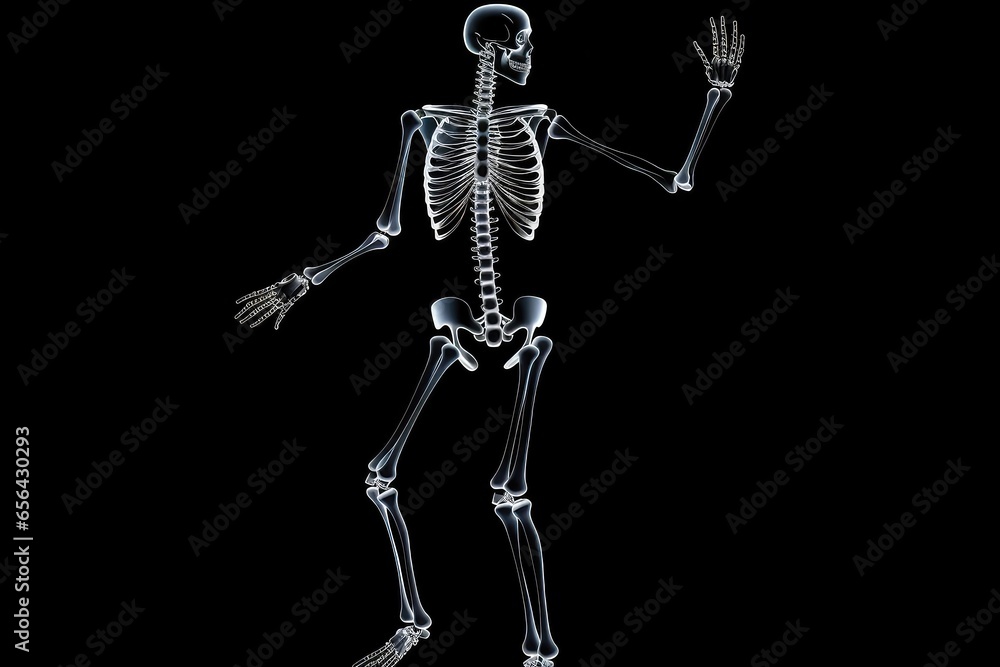 Human Skeleton Posing In Isolation Over Black Background, Presented In Vector Format Human Skeleton Posing In Isolation Over Black Background, Presented In Vector Format