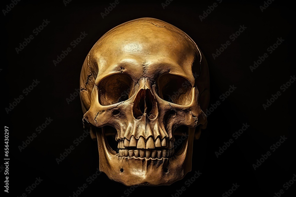 Obraz premium Human Skull Against Dark Background, Creating Striking Visual