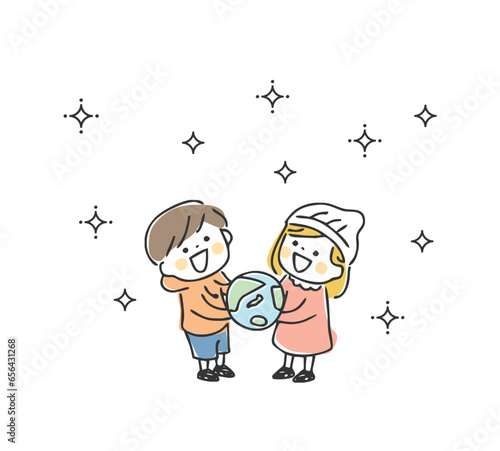 地球と子供のイラスト