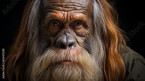 Portrait head of an old man that looks like an orangutan