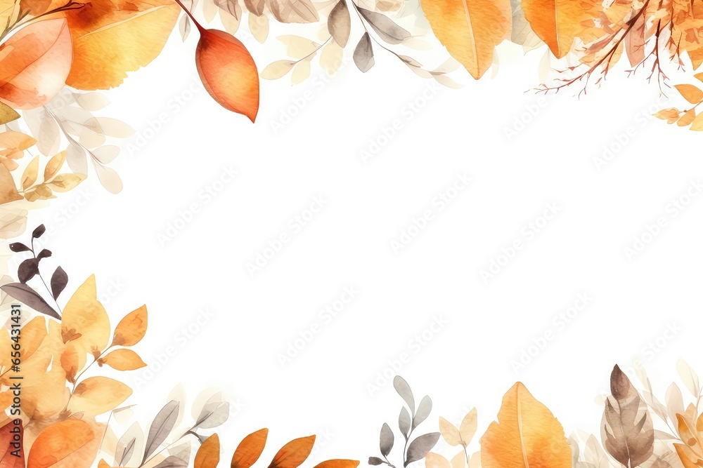Watercolor Autumn Border On White Background, Perfect For Thanksgiving Cards And Invitation Templates