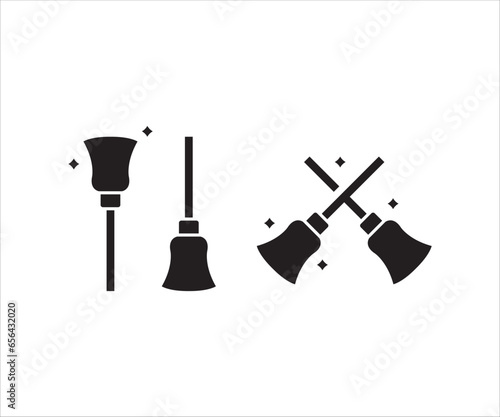 Mop and broom for cleaning household equipment set. A broom sweeps dust and dirt on scoop. mop or swab, feather duster, plastic bucket.Cleaning services,