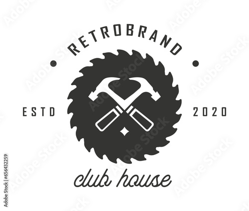 cross hammer carpentry vintage logo template vector illustration design. retro classic woodwork, lumberjack, workshop icon logo concept
