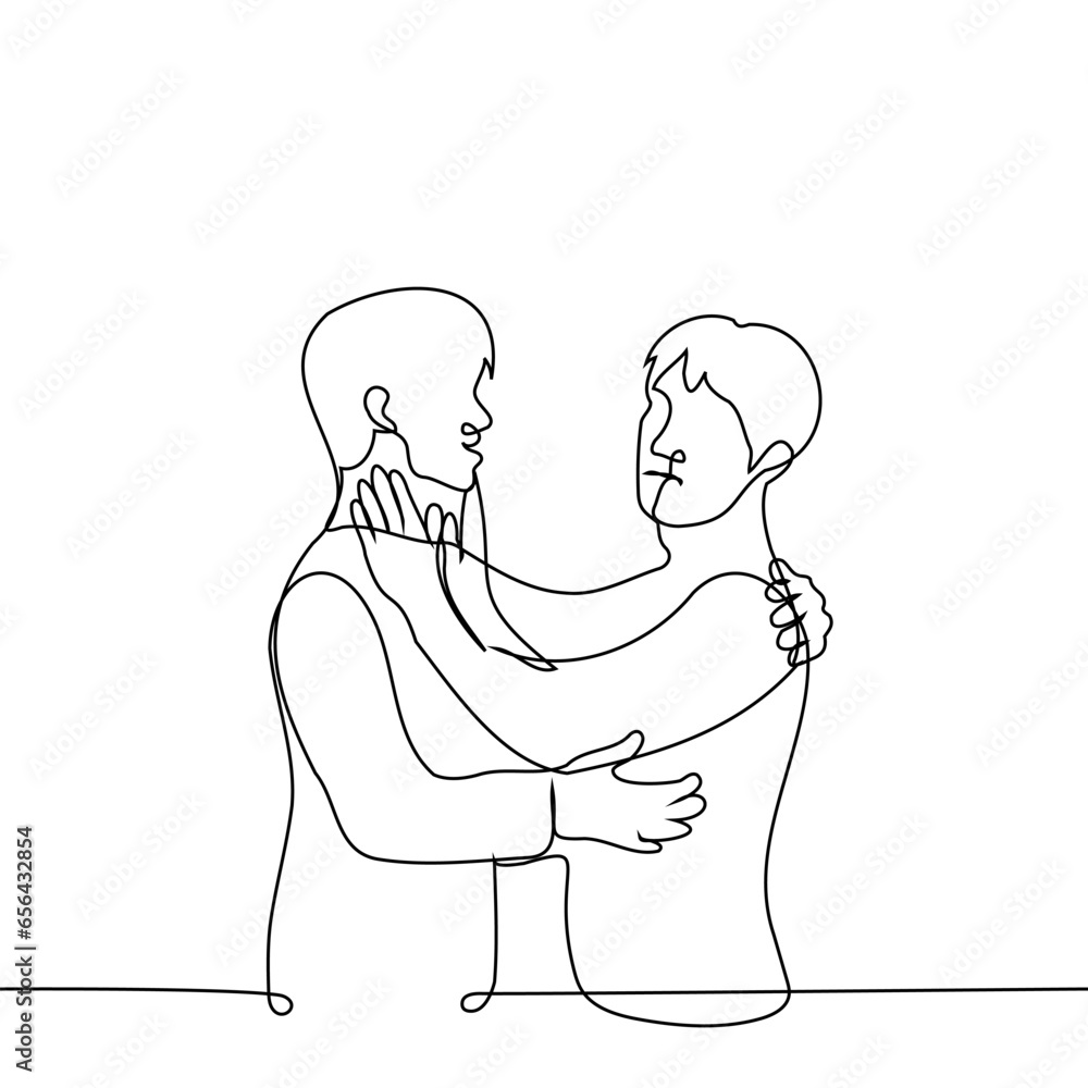 man tries to hug or cuddle man who doesn’t want it and pushes him away