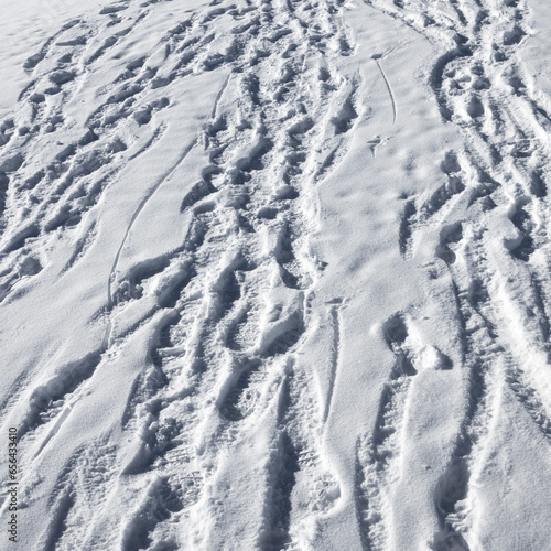Footprints on sunlight snow