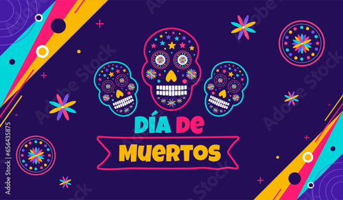 Day of the dead, Dia de los muertos, Día de Muertos colorful Mexican skull art background design template. traditional Mexican holiday poster, party flyer, greeting card, banner and background.