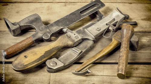 A wooden workbench in a woodworking shop,