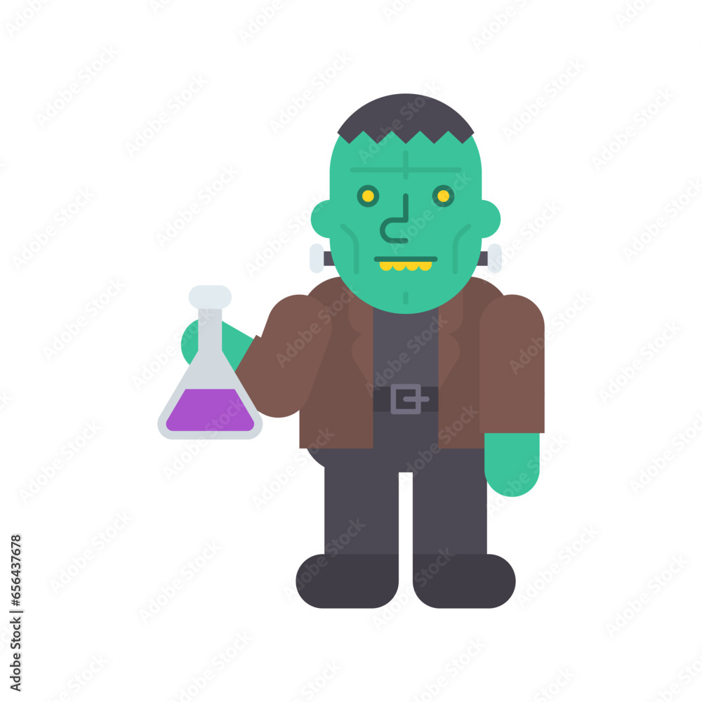 Monster with yellow teeth holds test tube Monster with yellow teeth holds test tube