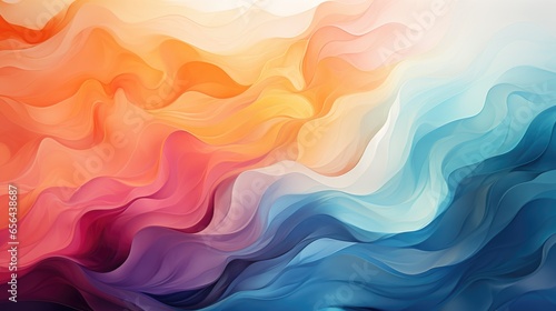 Colorful wave-like pattern, abstract background. Predominantly blue, pink, orange, purple colors. Smooth, fluid blend. Soft, dreamy feel. Digitally generated.