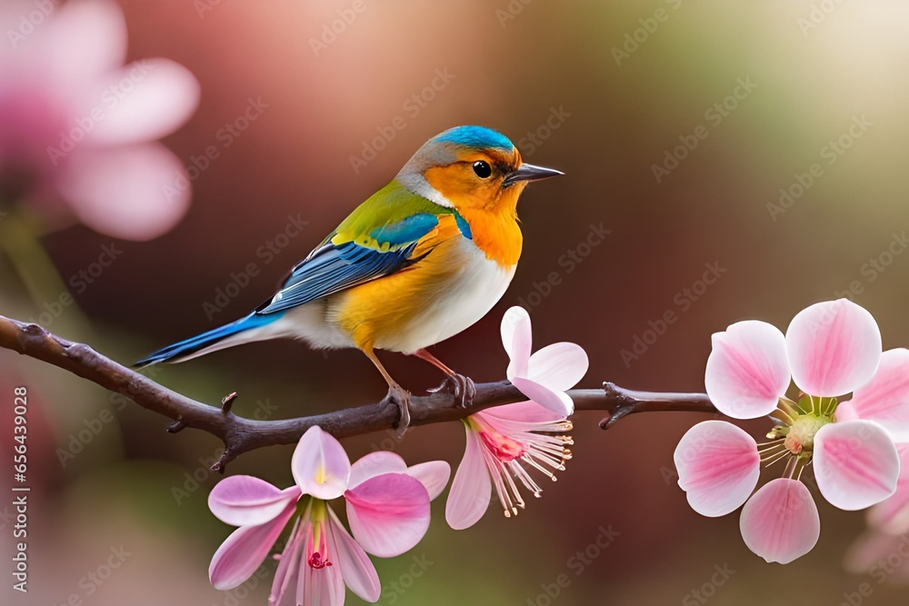 Close up of little bird sitting on branch.