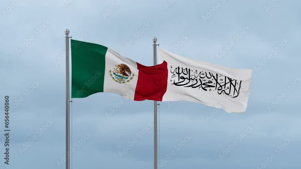 Mexico flag and Afghanistan flag waving together on cloudy sky, endless seamless loop Mexico flag and Afghanistan flag waving together on cloudy sky, endless seamless loop