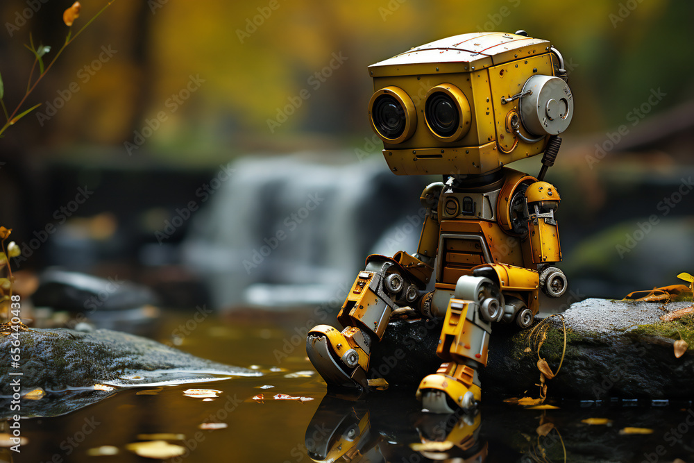 Cute small robot thinking, ai generated Cute small robot thinking, ai generated