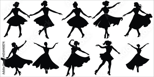Women dancing people silhouettes, Happy dancing people