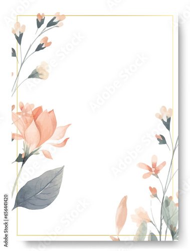 Elegant watercolor nude hydrangea floral wedding invitation card set. Border wedding template design.