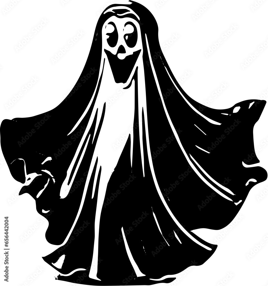 Halloween ghost vector illustration in black, drawing of spooky ghost Halloween ghost vector illustration in black, drawing of spooky ghost