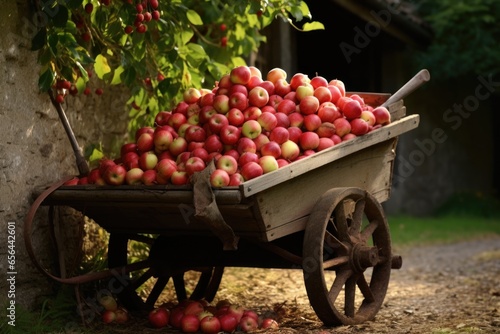 Fototapete wheelbarrow filled with freshly picked apples