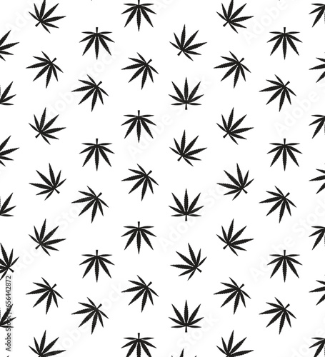 Vector black cannabis leaf seamless pattern
