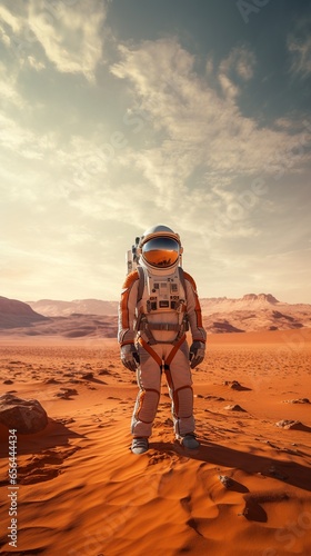 An astronaut in a desert orange planet