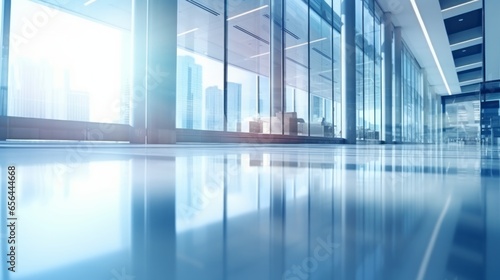 An empty lobby with glass walls and floor