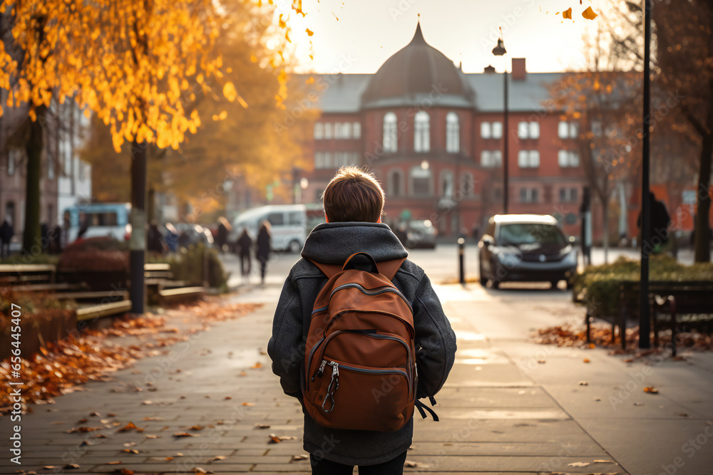 Fototapeta premium Kid going to school, ai generated