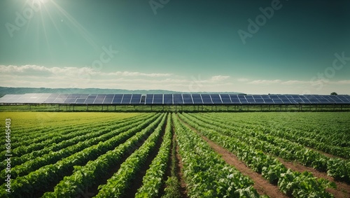 solar panels on the field . alternative energy . environment theme 