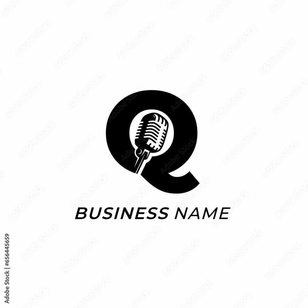 design logo combine letter Q and microphone podcast design logo combine letter Q and microphone podcast