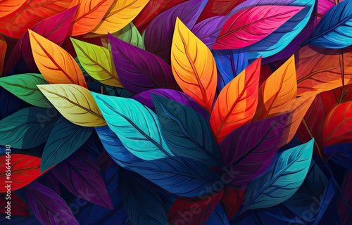 Abstract and colorful autumn leaves wallpaper. Generative AI © Gelpi