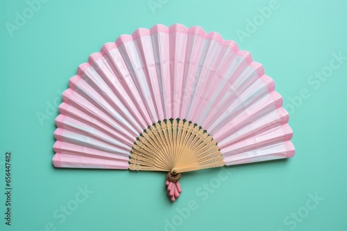 overhead shot of a hand fan in each corner of a pastel background