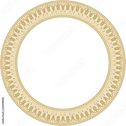 Vector gold round classic Greek meander ornament. Pattern, circle of Ancient Greece. Border, frame, ring of the Roman Empire..