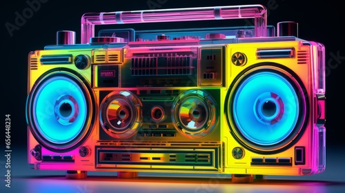 A vibrant boombox on a tabletop photo