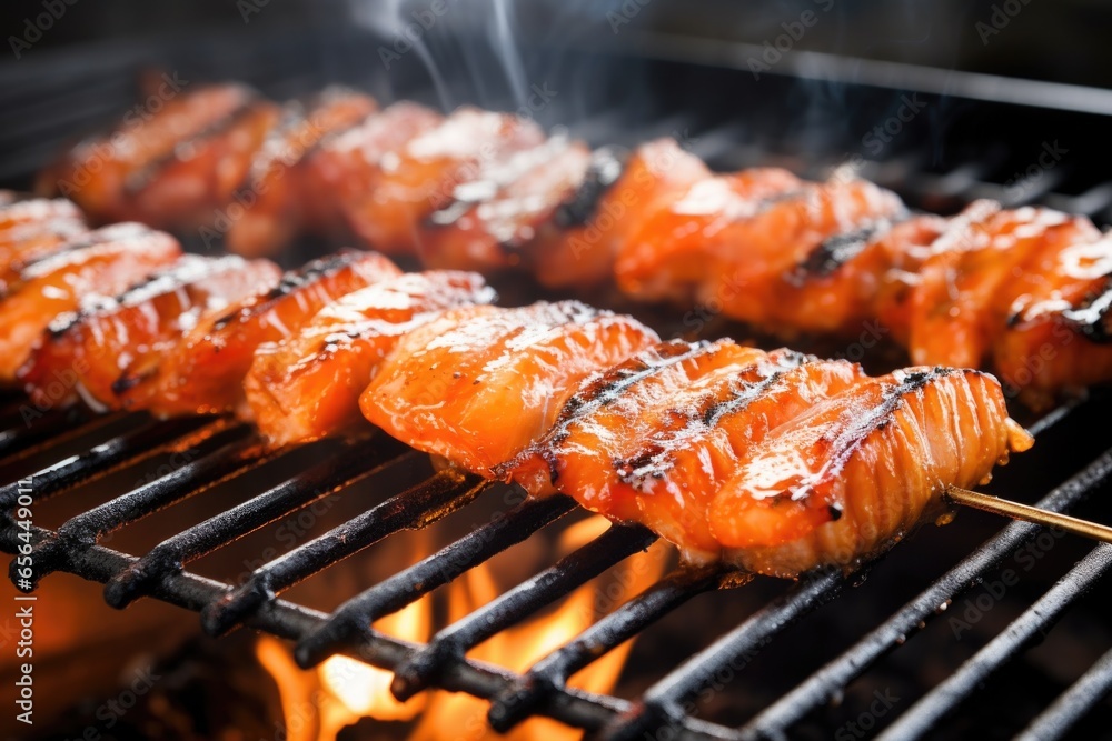 close-up shot of glazed shrimps on a grill close-up shot of glazed shrimps on a grill