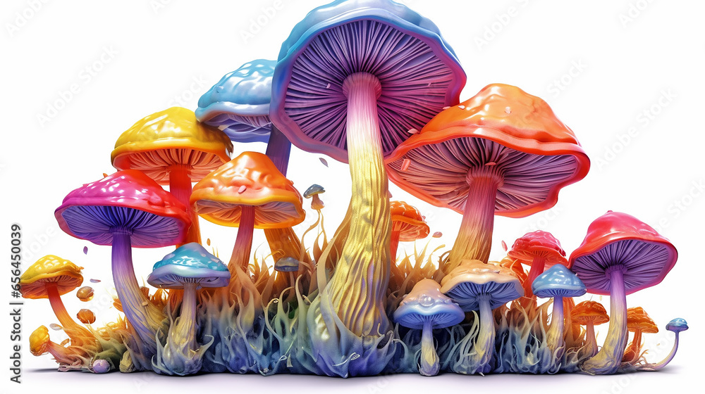 psilocybin hallucinogenic mushrooms multicolored illustration design isolated on a white background. - obrazy, fototapety, plakaty 