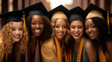 graduating group of college women in their robes