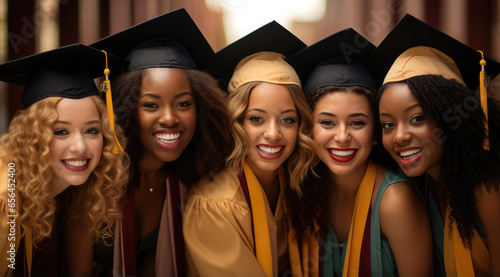graduating group of college women in their robes