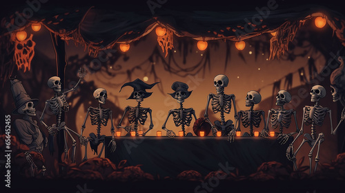 halloween banner skeleton party. © kichigin19