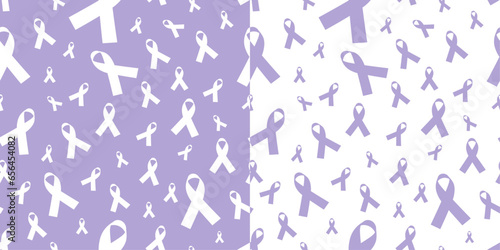 Set of Two Simple and seamless Lavender Awareness Ribbon Pattern, repeating lavender ribbon pattern. Vector Illustration. For Caregiver Appreciation, Cancer, Epilepsy, Foster Care,